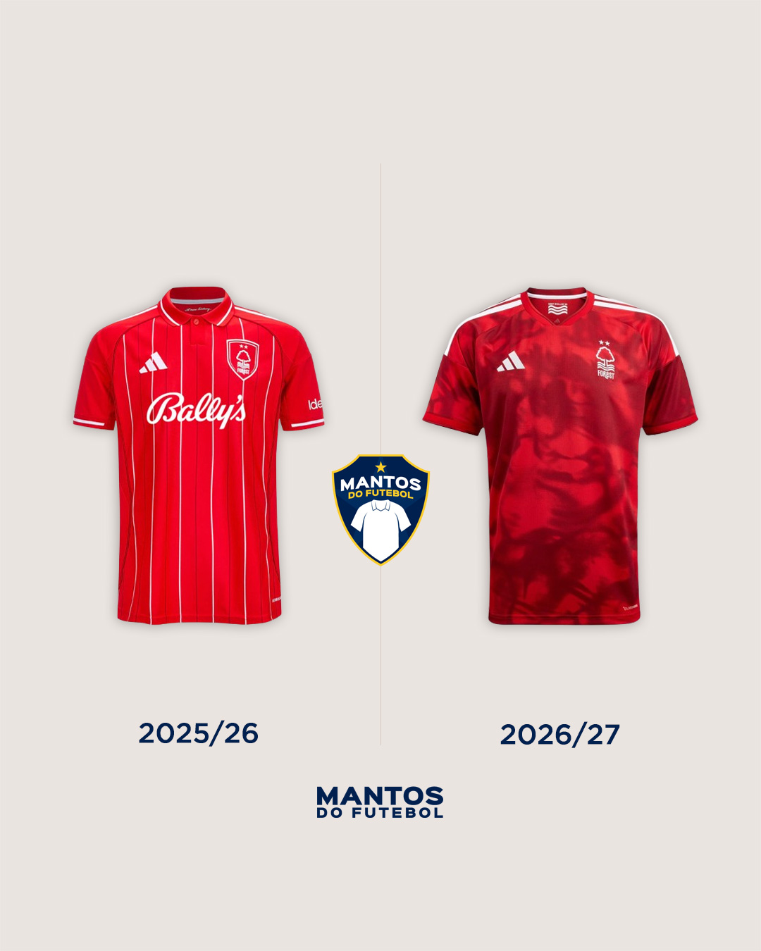 Camisa titular Nottingham Forest 2026-2027 adidas Antes x Depois