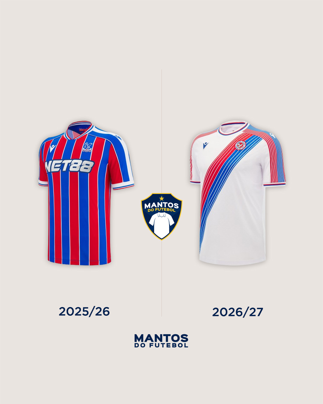 Camisa titular do Crystal Palace 2026-2027 Macron - Antes e Depois