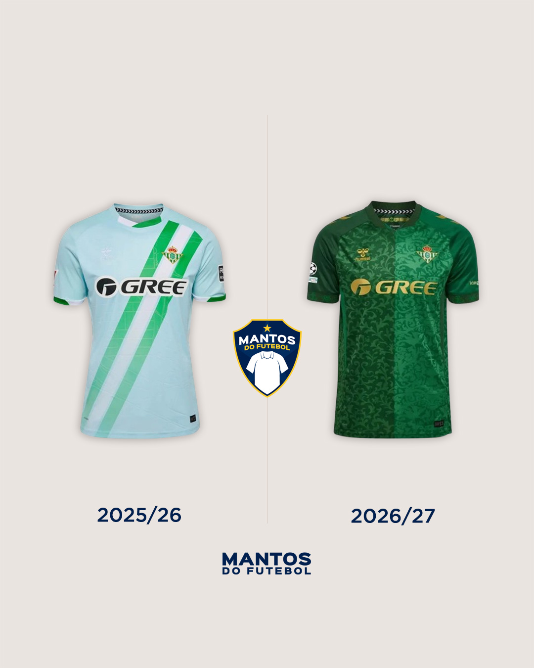 Camisa reserva do Real Bétis 2026-2027 Hummel Antes x Depois