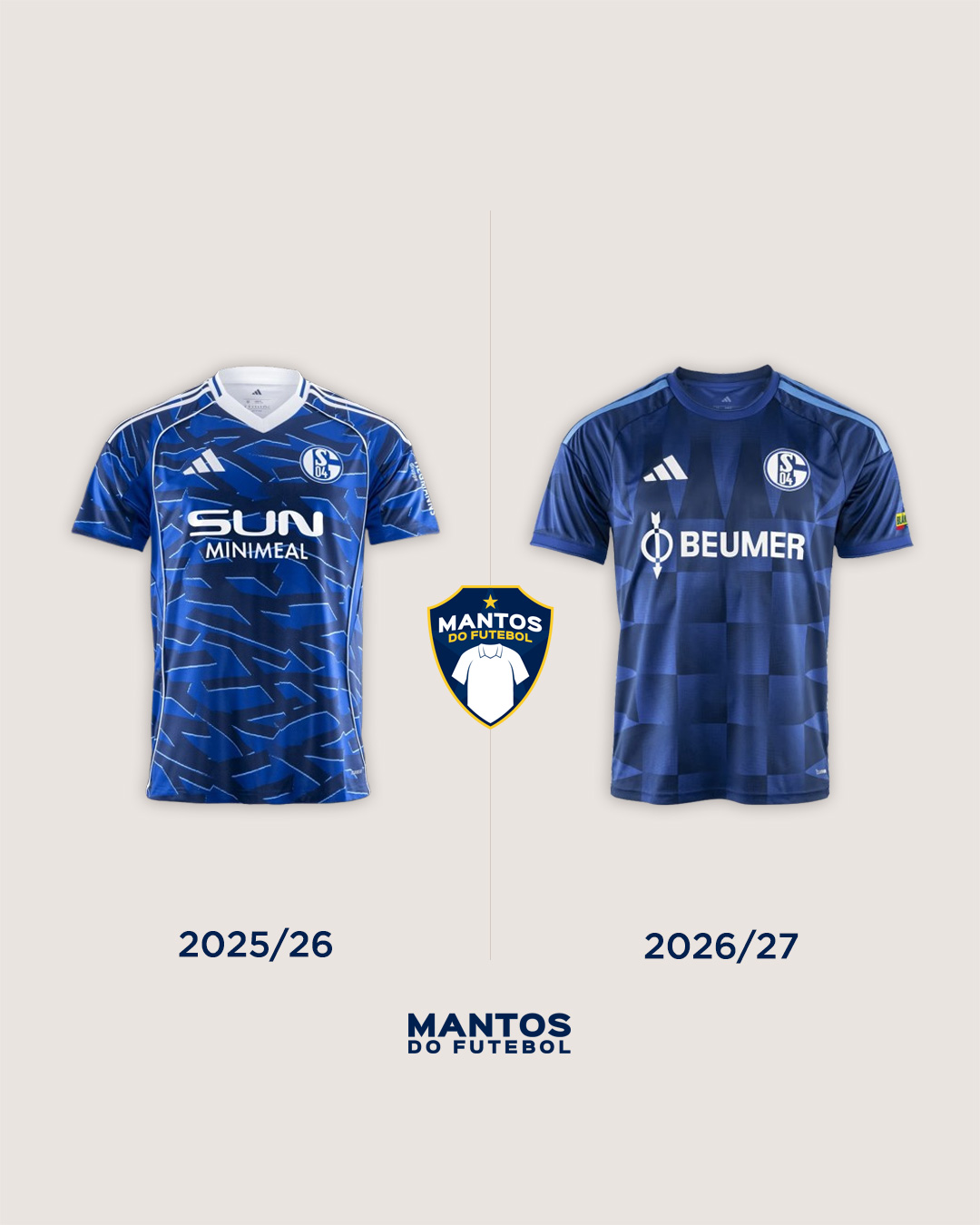 Camisa titular do Schalke 04 2026-2027 adidas Antes x Depois