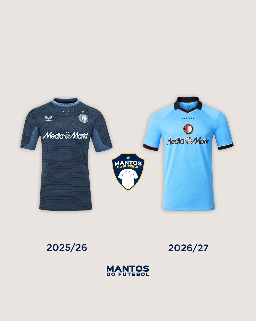 camisa reserva do Feyenoord 2026-2027 Castore Antes x Depois