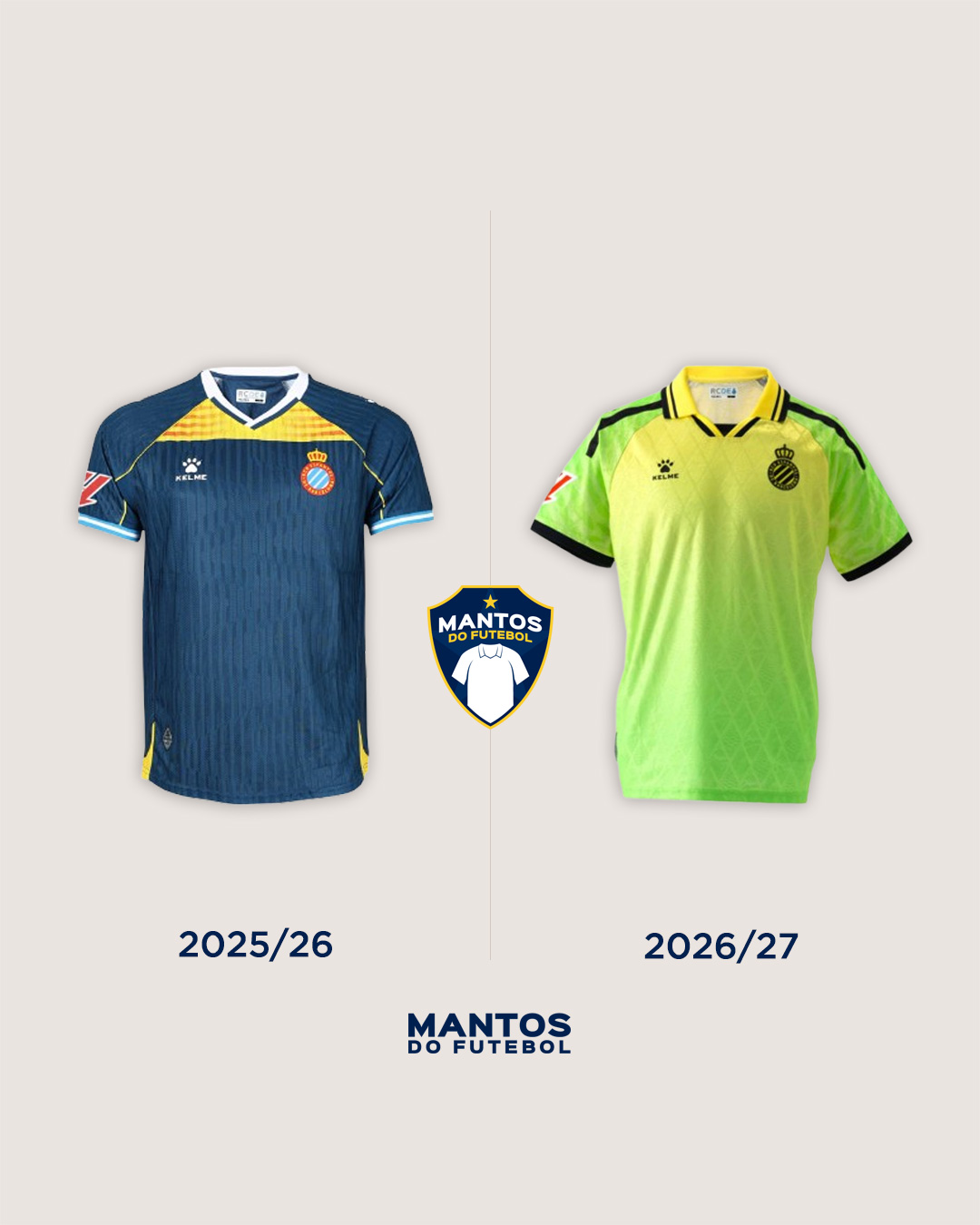 terceira camisa espanyol 2026-2027 kelme Antes x Depois