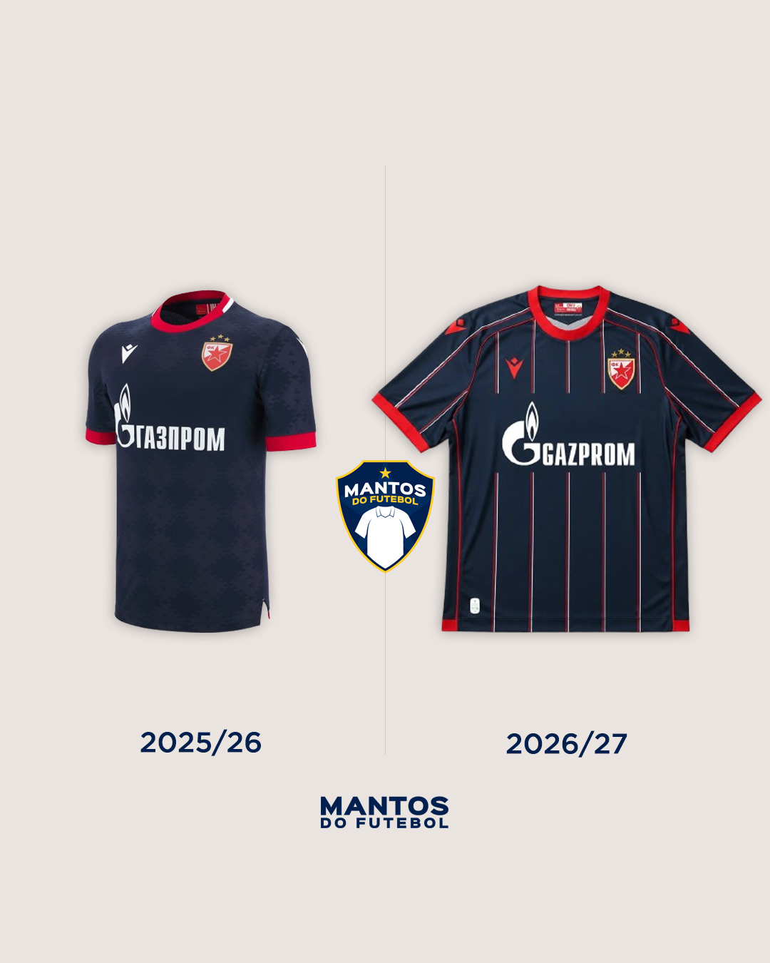 Camisa reserva Estrela Vermelha 2026-2027 Macron - Antes x Depois