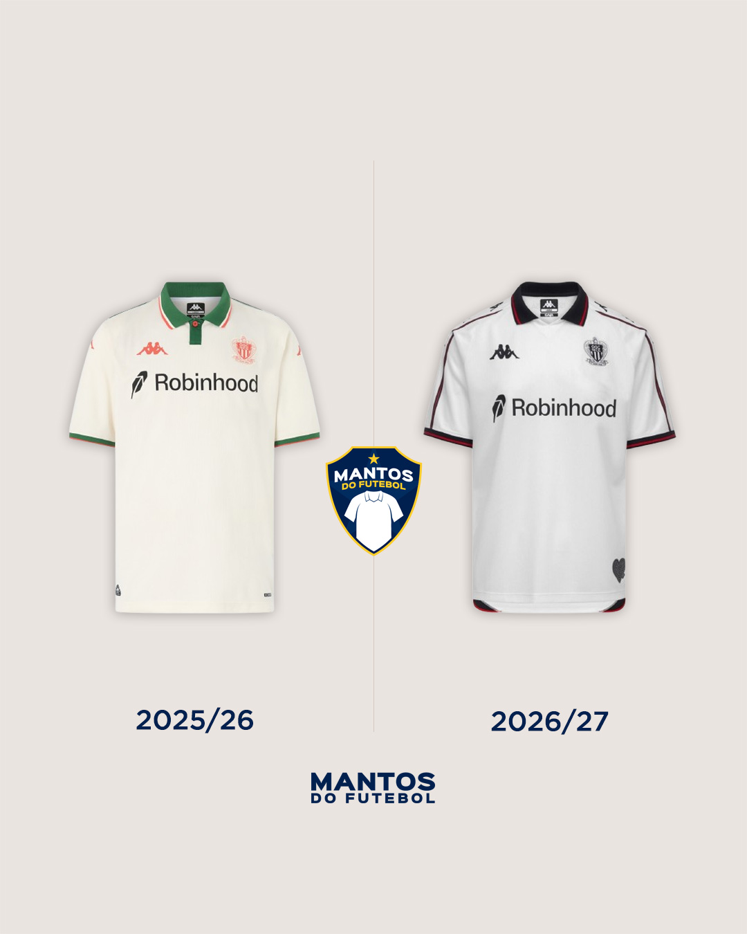Camisas do OGC Nice 2026-2027 Kappa Antes x Depois