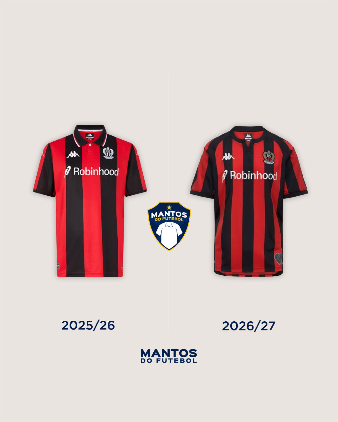 Camisas do OGC Nice 2026-2027 Kappa Antes x Depois
