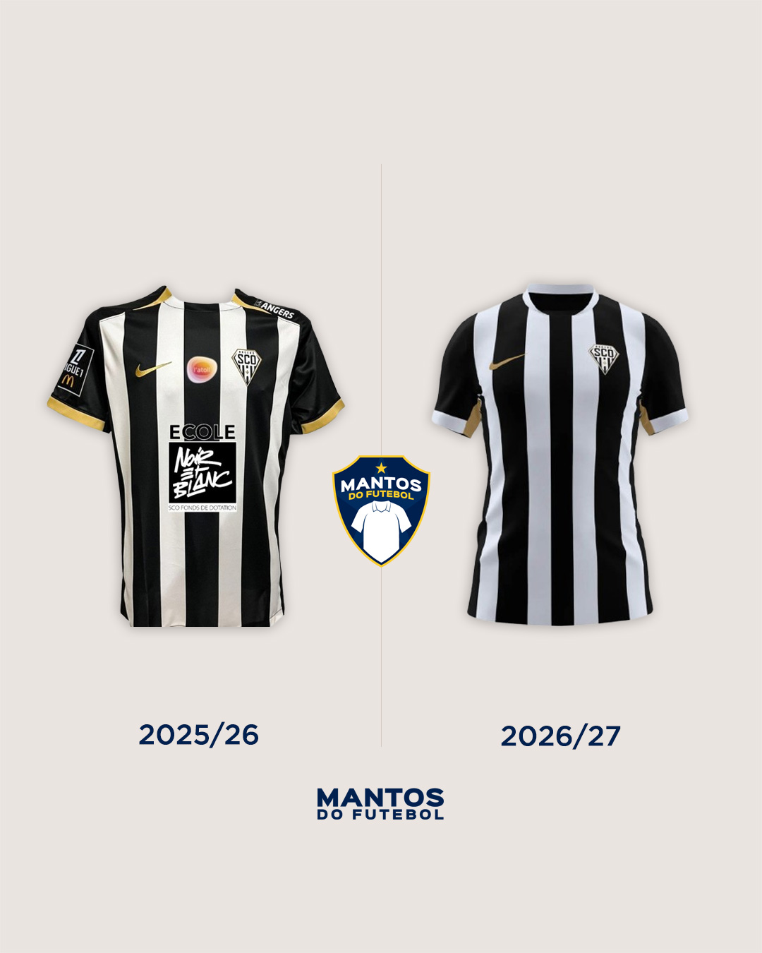 Camisa titular do Angers SCO 2026-2027 Nike - Antes x Depois