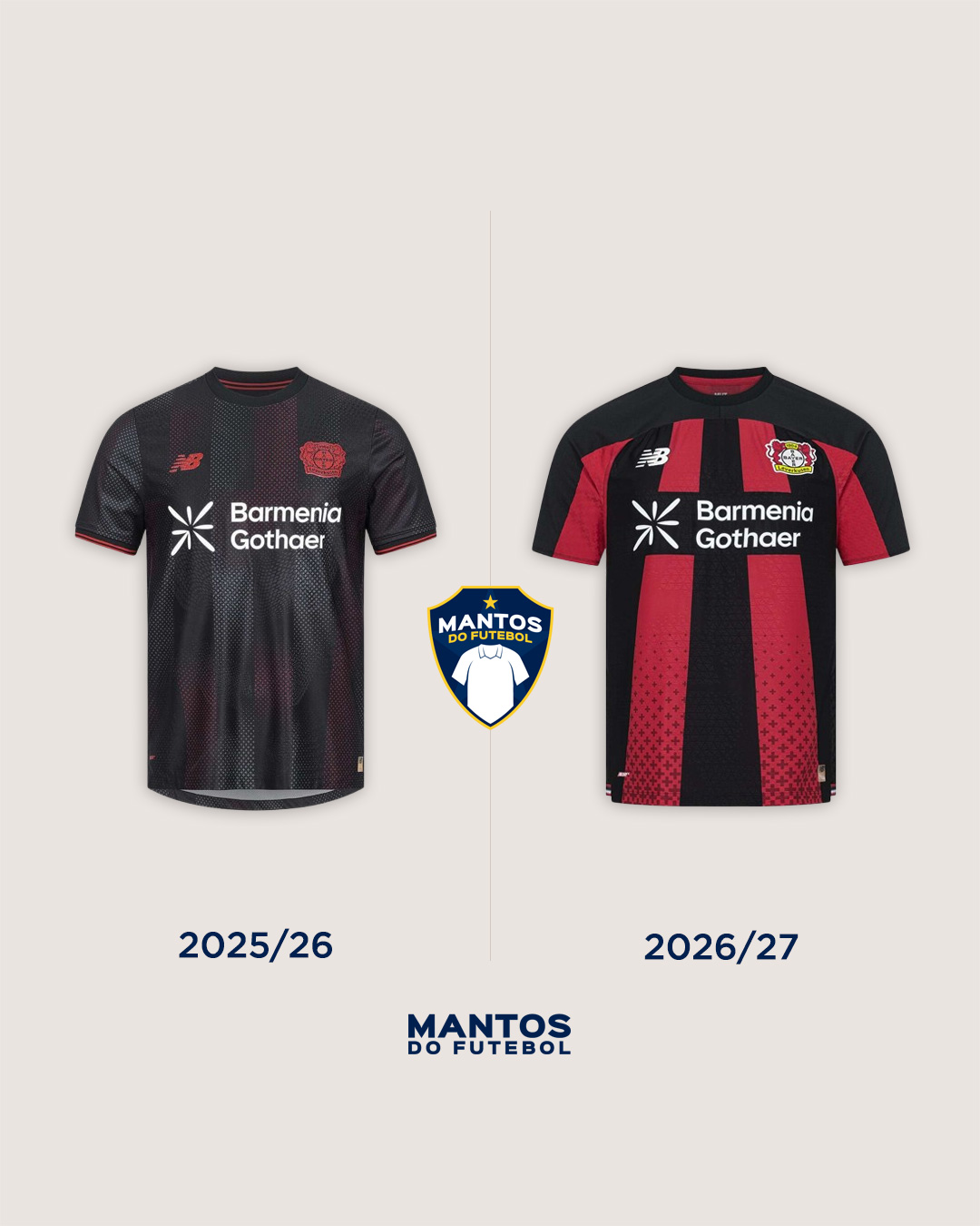 Camisa titular do Bayer Leverkusen 2026-2027 New Balance Antes x Depois