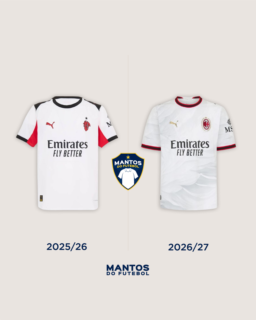 Camisa reserva do AC Milan 2026-2027 PUMA Antes x Depois
