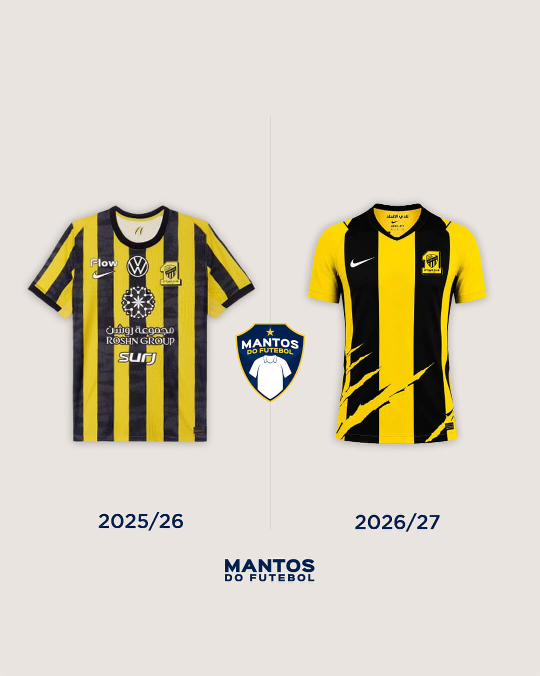 Camisa titular do Al-Ittihad 2026-2027 Nike Antes x Depois