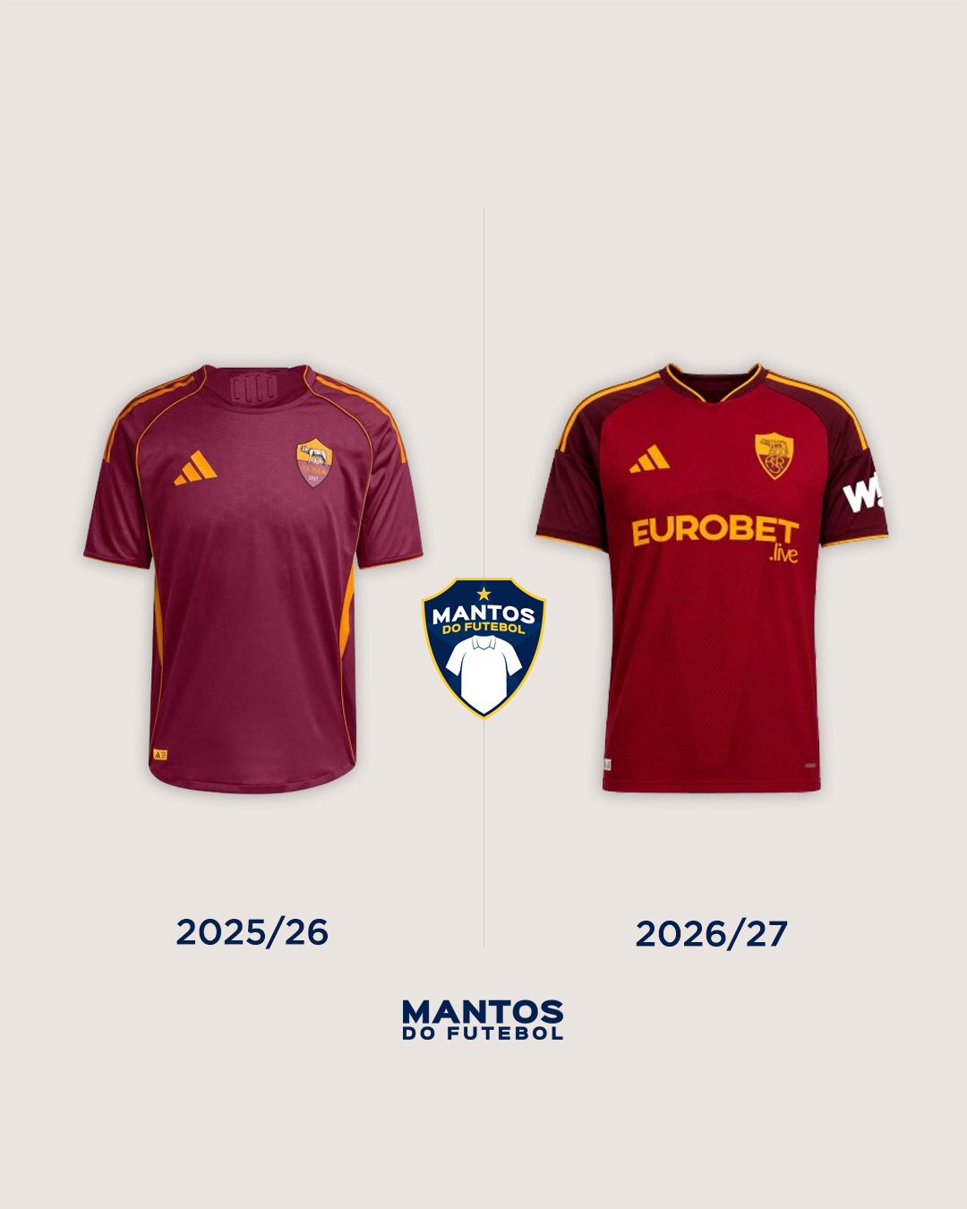 Camisa titular AS Roma 2026-2027 adidas Antes x Depois