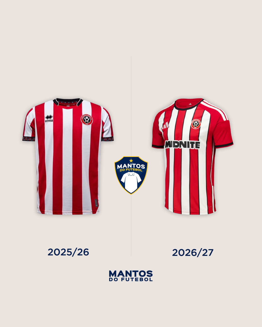 Camisa titular do Sheffield United 2026-2027 adidas kit Antes x Depois