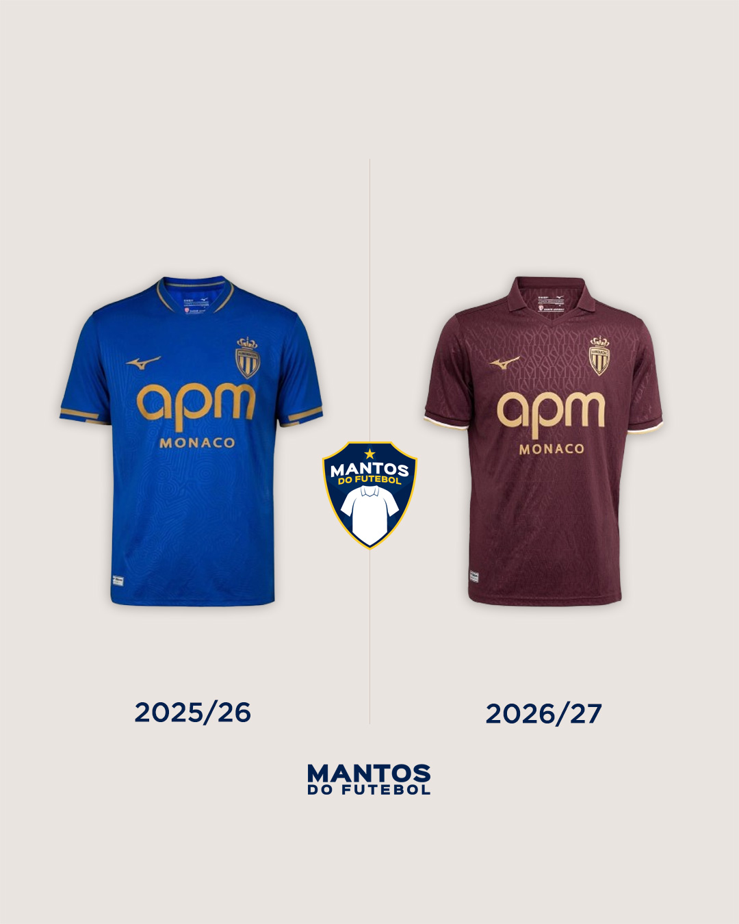 Camisa reserva Monaco 2026-2027 Mizuno Antes x Depois
