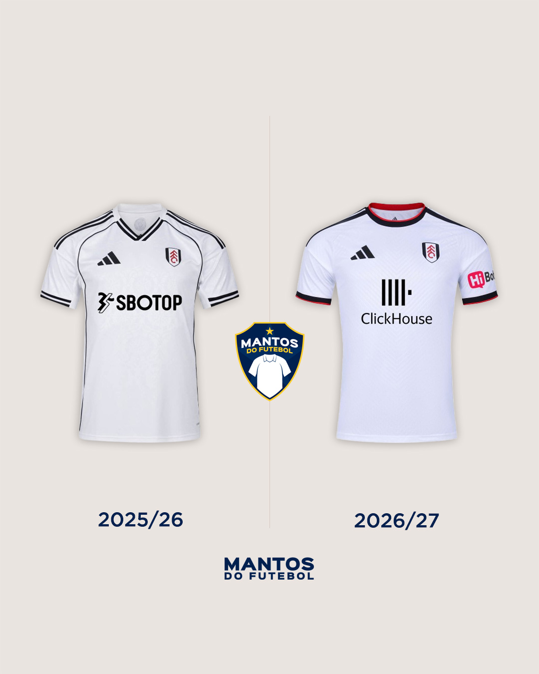 Camisa titular do Fulham FC 2026-2027 adidas Antes x Depois