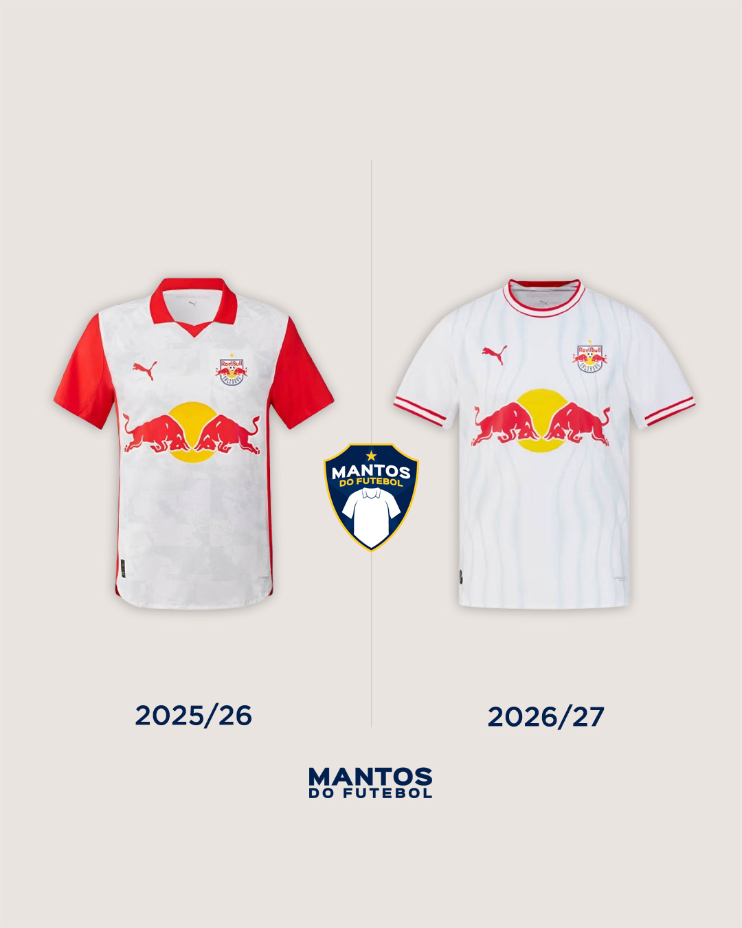 Camisa titular do Red Bull Salzburg 2026-2027 PUMA Antes x Depois