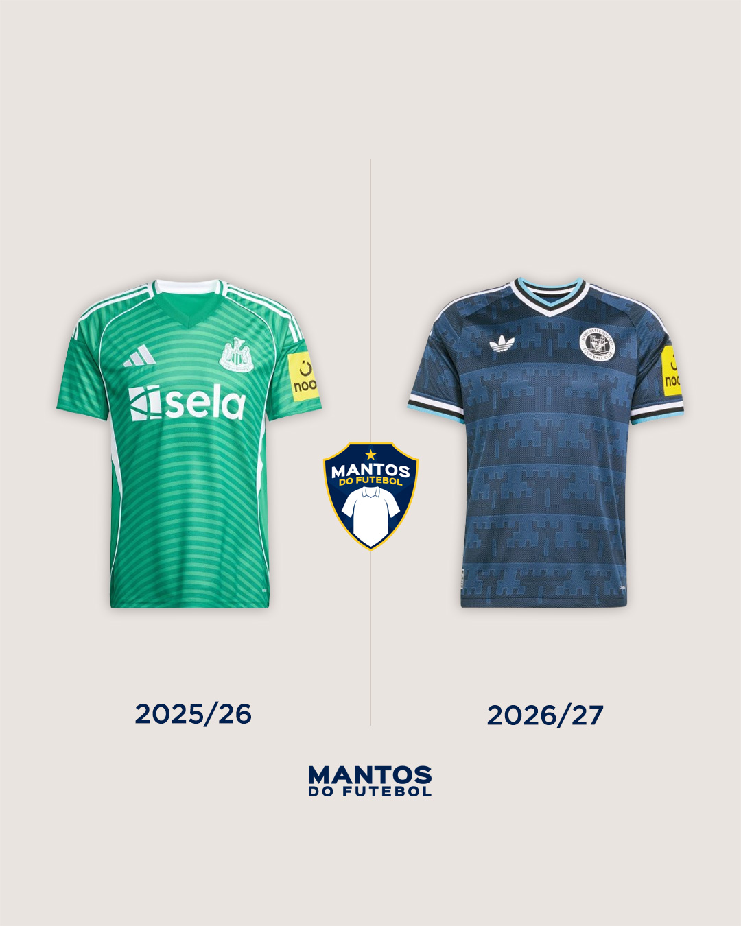 Camisa reserva do Newcastle United 2026-2027 adidas kit Antes x Depois
