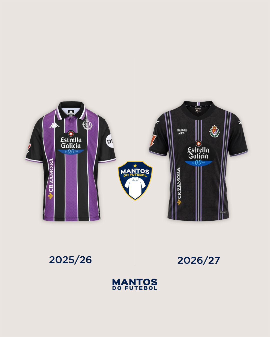 Camisa reserva do Real Valladolid 2026-2027 Reebok Antes e Depois