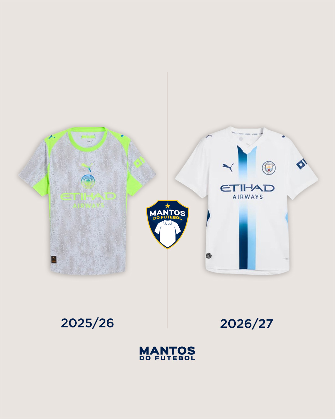 Terceira camisa do Manchester City 2026-2027 PUMA Antes x Depois