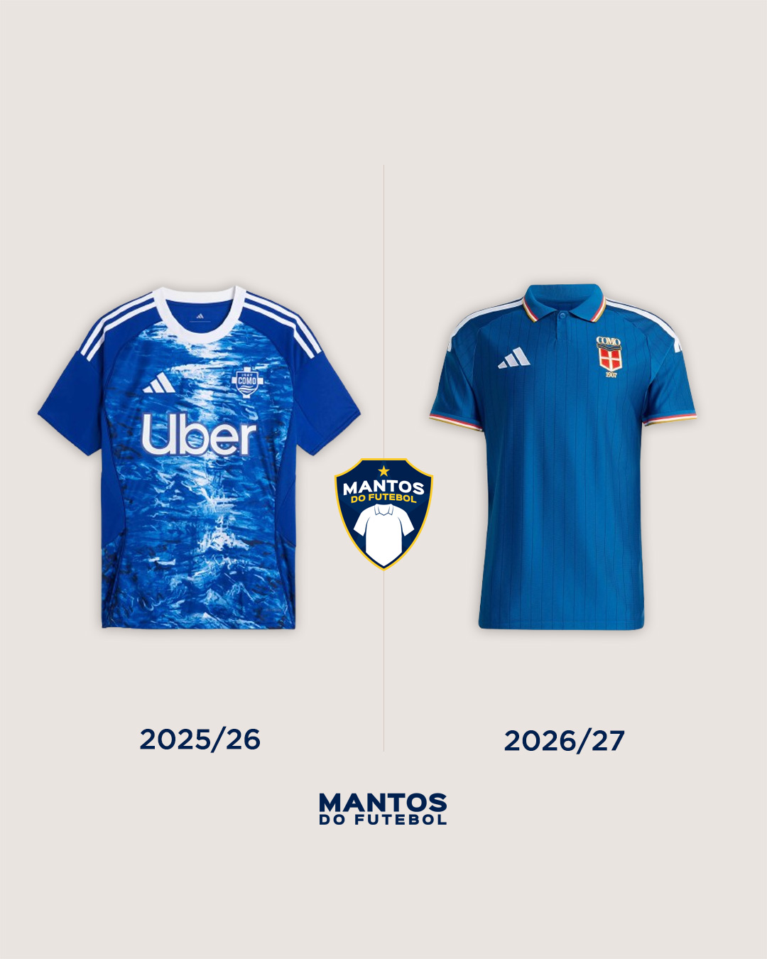 Camisa titular do Como 1907 2026-2027 adidas Antes x Depois