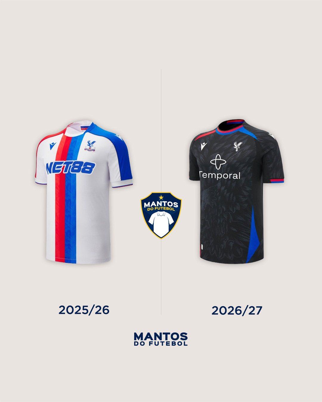 Camisa preta do Crystal Palace 2026-2027 Macron Antes x Depois
