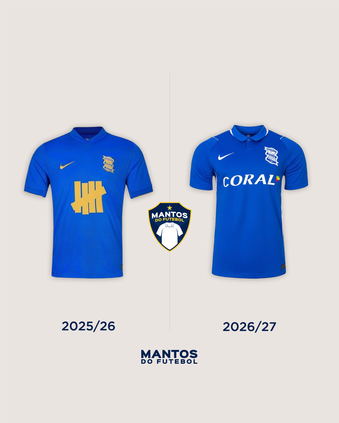 Camisa titular do Birmingham City 2026-2027 Nike Antes x Depois