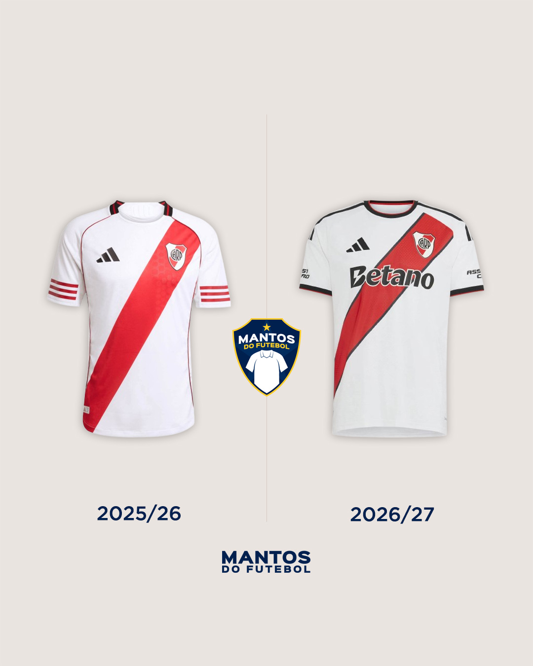 Camisa titular do River Plate 2026-2027 adidas Antes x Depois