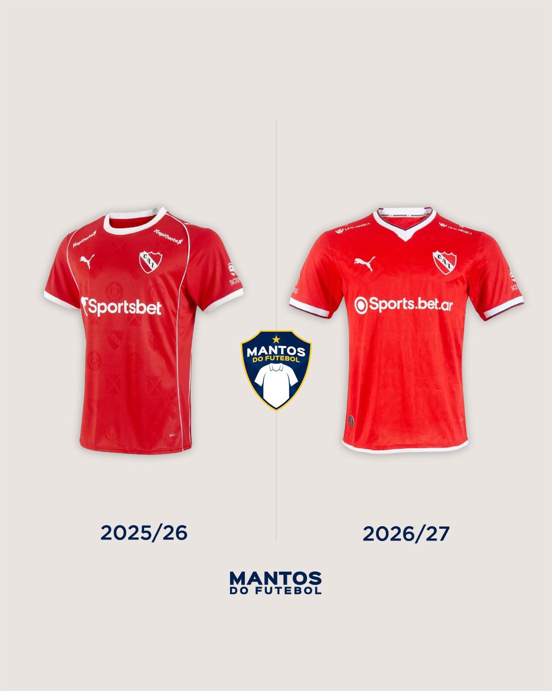 Camisa titular do Independiente 2026-2027 PUMA Antes x Depois