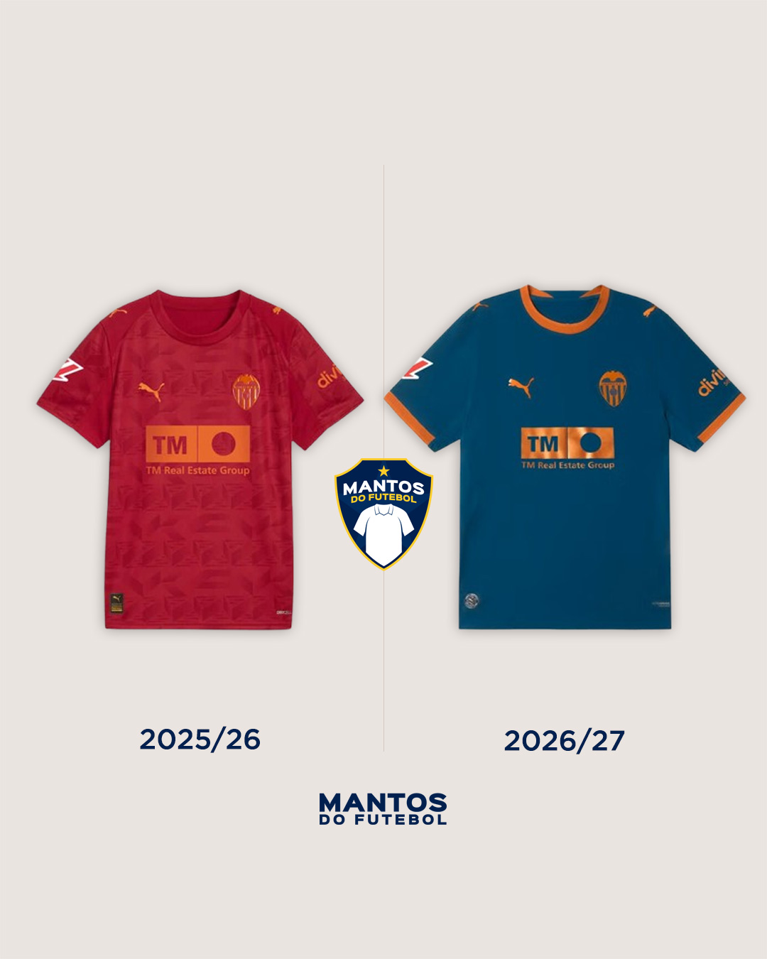Camisa reserva do Valencia 2026-2027 PUMA Antes x Depois