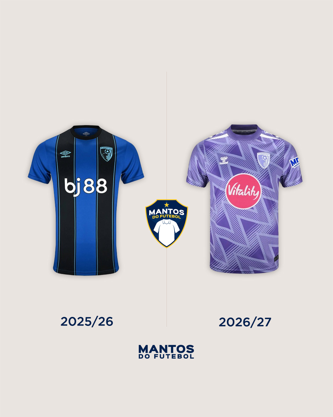 Camisa reserva do Bournemouth 2026-2027 hummel Antes x Depois