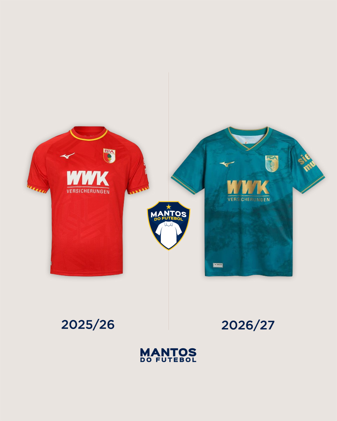 Camisa reserva do FC Augsburg 2026-2027 Mizuno Antes x Depois