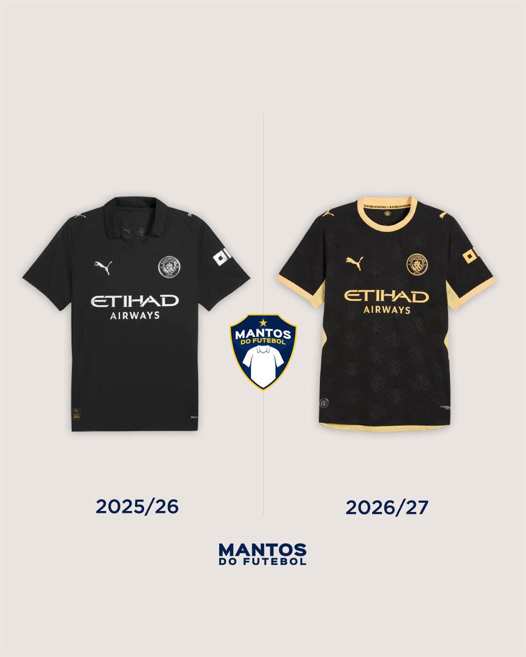 Camisa reserva do Manchester City 2026-2027 PUMA Antes x Depois