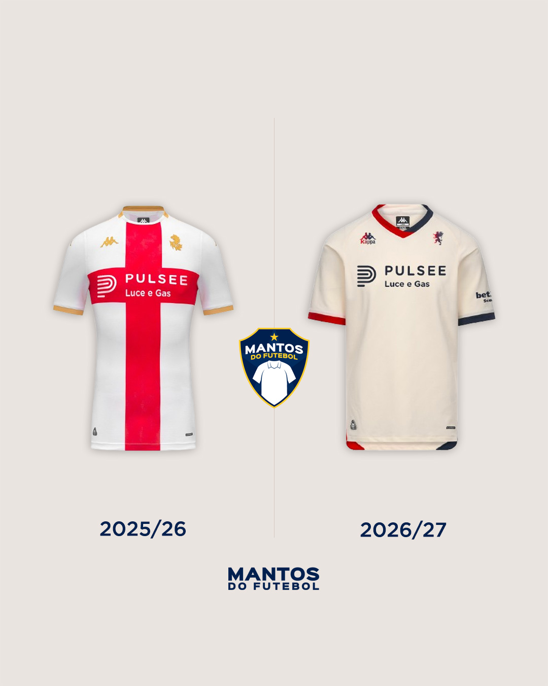 Camisa reserva do Genoa 2026-2027 Kappa Antes x Depois