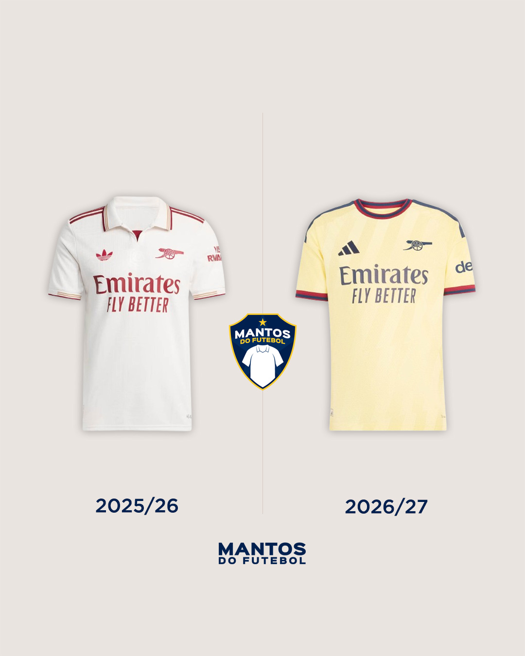 Terceira camisa do Arsenal 2026-2027 adidas Antes x Depois