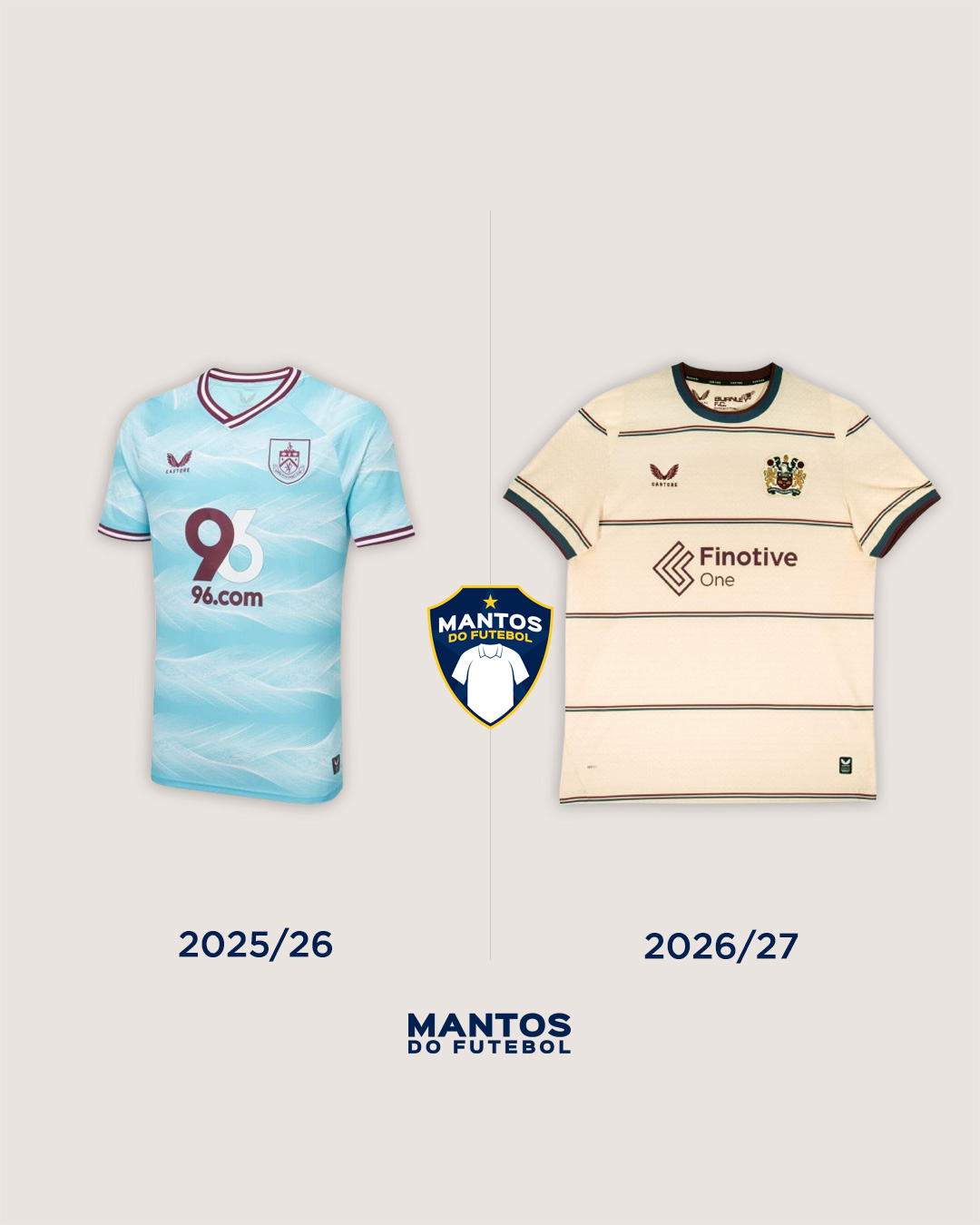 Camisa reserva do Burnley 2026-2027 Castore - Antes x Depois