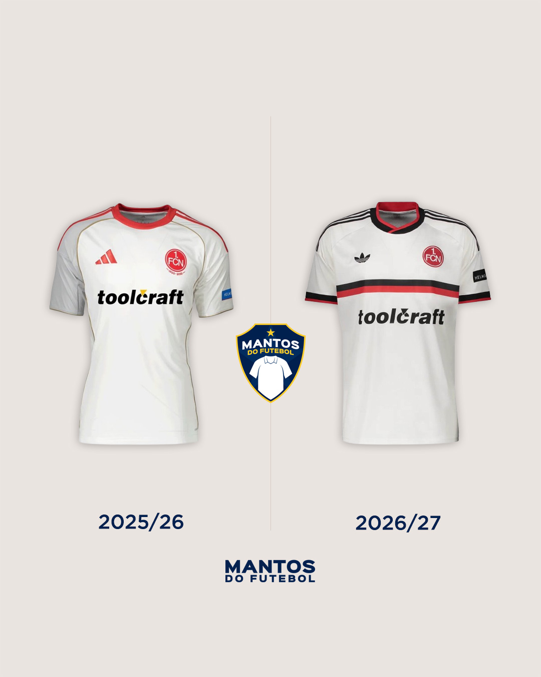 Camisa reserva do Nuremberg 2026-2027 adidas - Antes x Depois