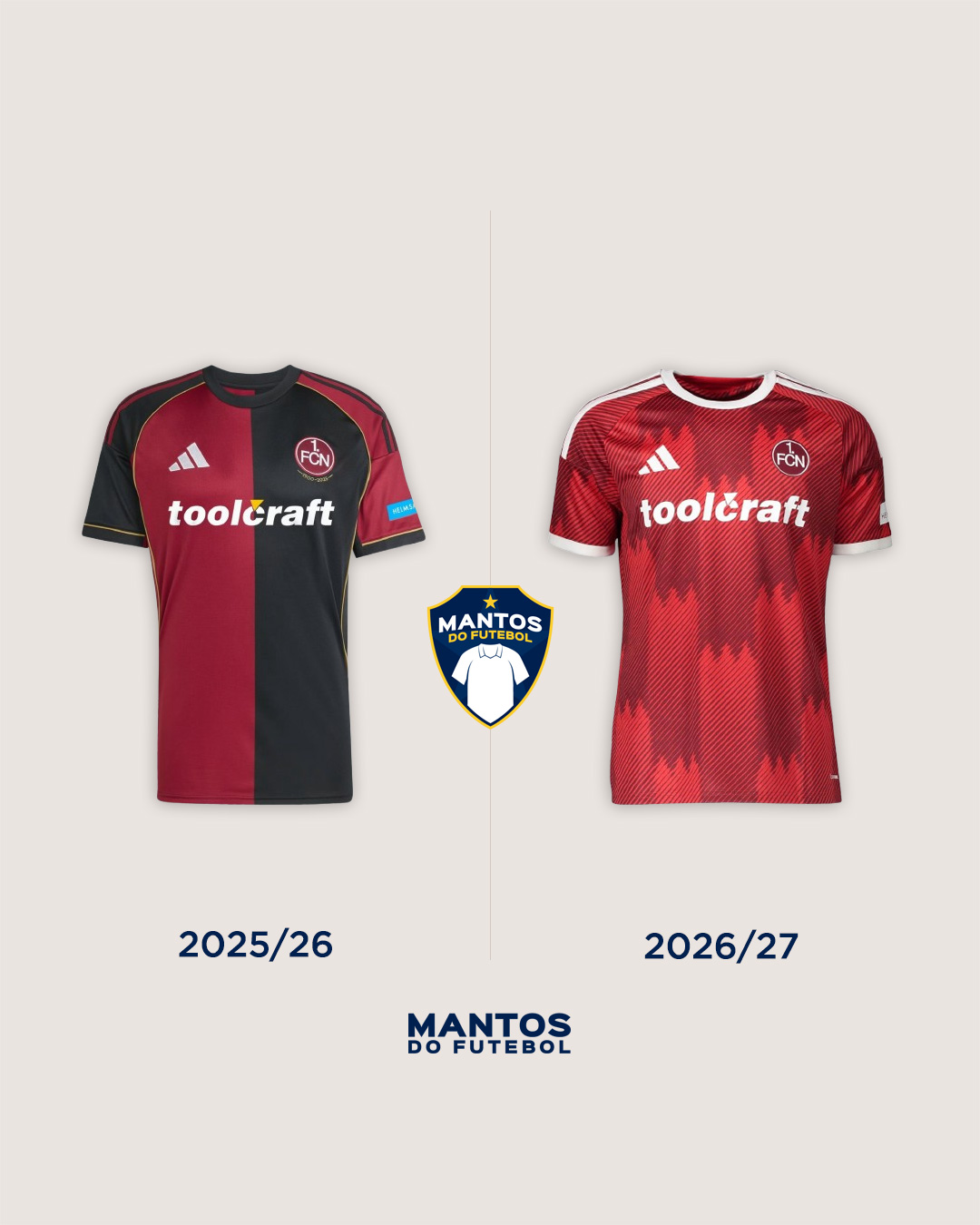 Camisa titular do Nuremberg 2026-2027 adidas Antes x Depois