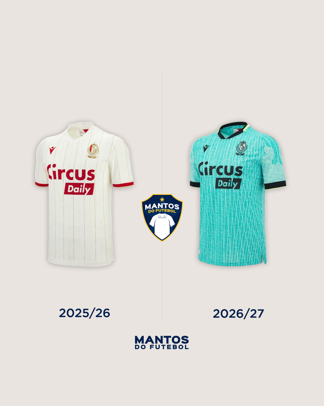 Camisa reserva do Standard Liège 2026-2027 Macron Antes e Depois