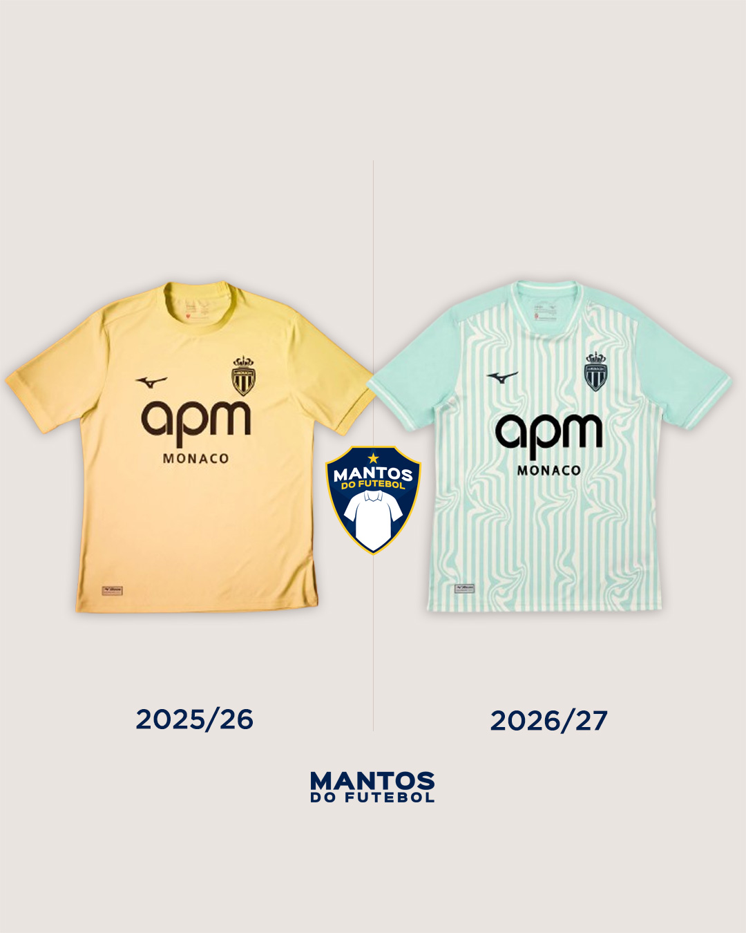 Terceira camisa do AS Monaco 2026-2027 Mizuno Antes x Depois