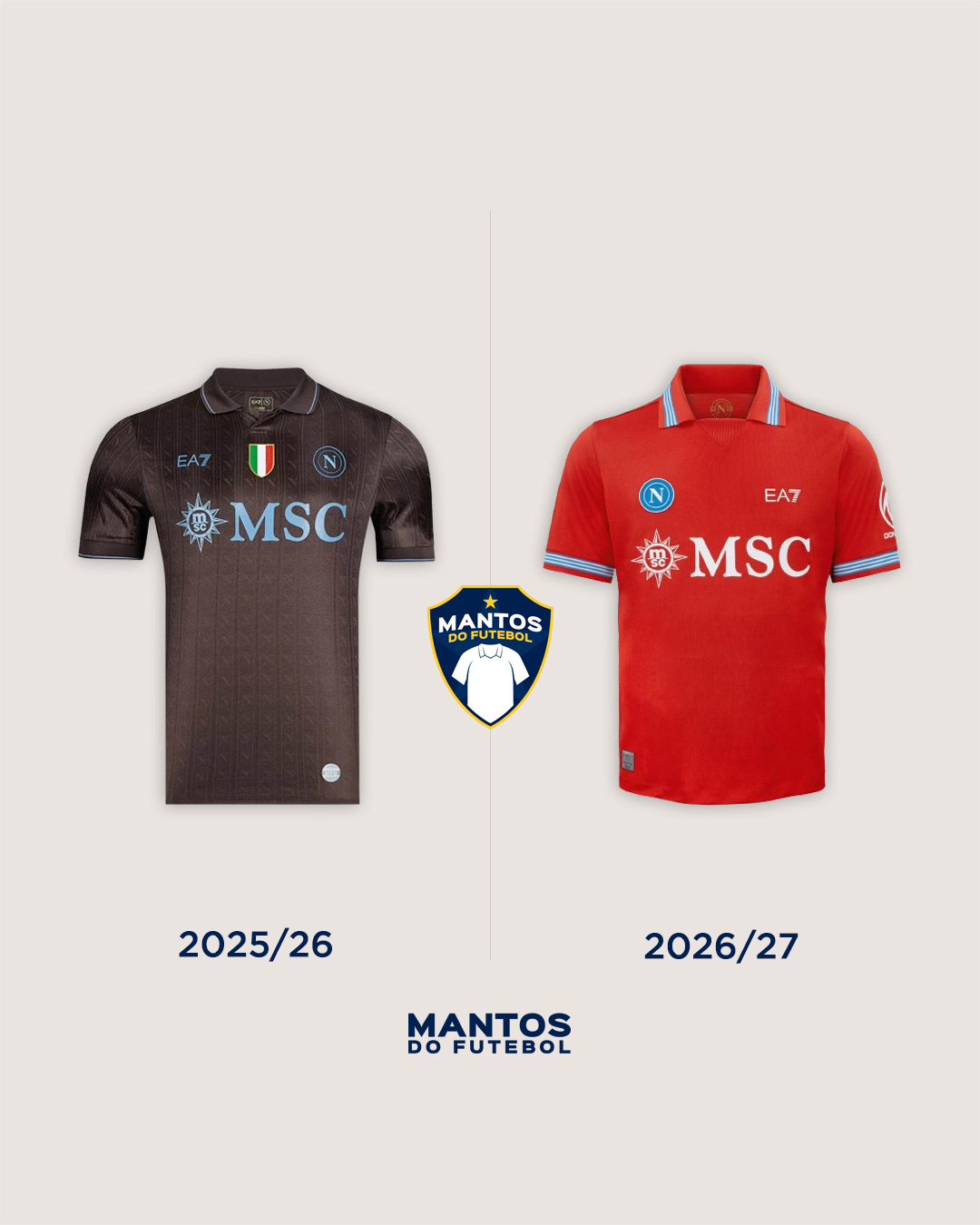 Terceira camisa do Napoli 2026-2027 EA7 Antes x Depois