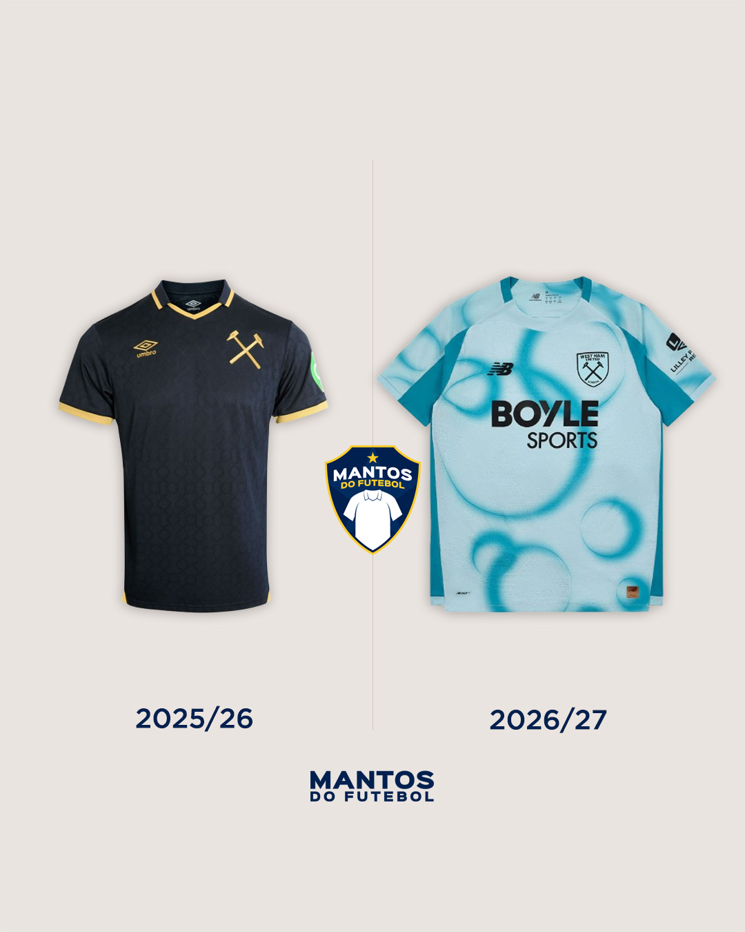 Terceira camisa do West Ham 2026-2027 New Balance Antes x Depois