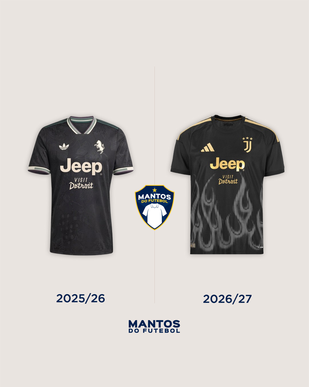 Terceira camisa da Juventus 2026-2027 adidas ANtes x Depois