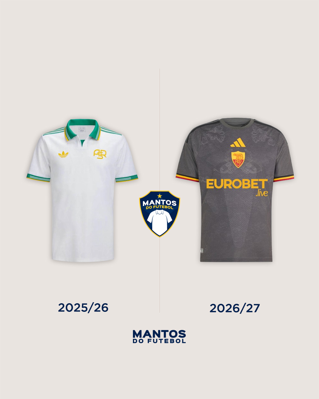 Terceira camisa do AS Roma 2026-2027 adidas Antes x Depois