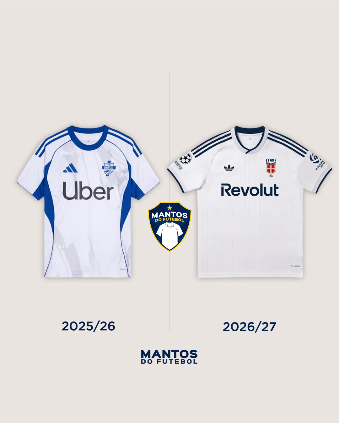 Camisa reserva Como 1907 2026-2027 adidas Antes x Depois