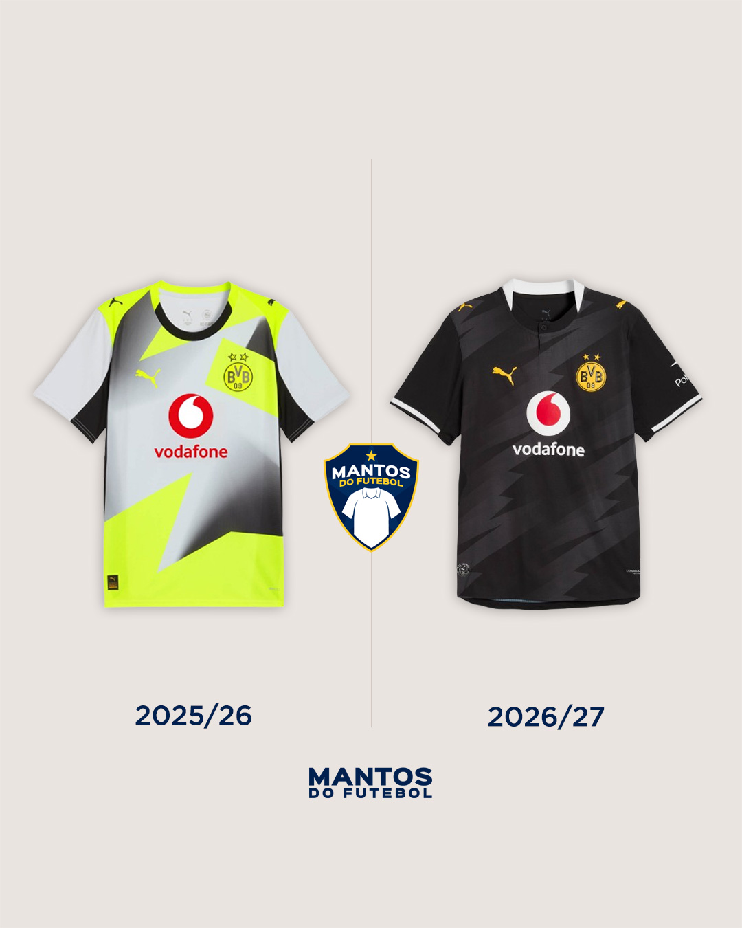 Camisa reserva do Borussia Dortmund 2026-2027 PUMA ANtes x Depois