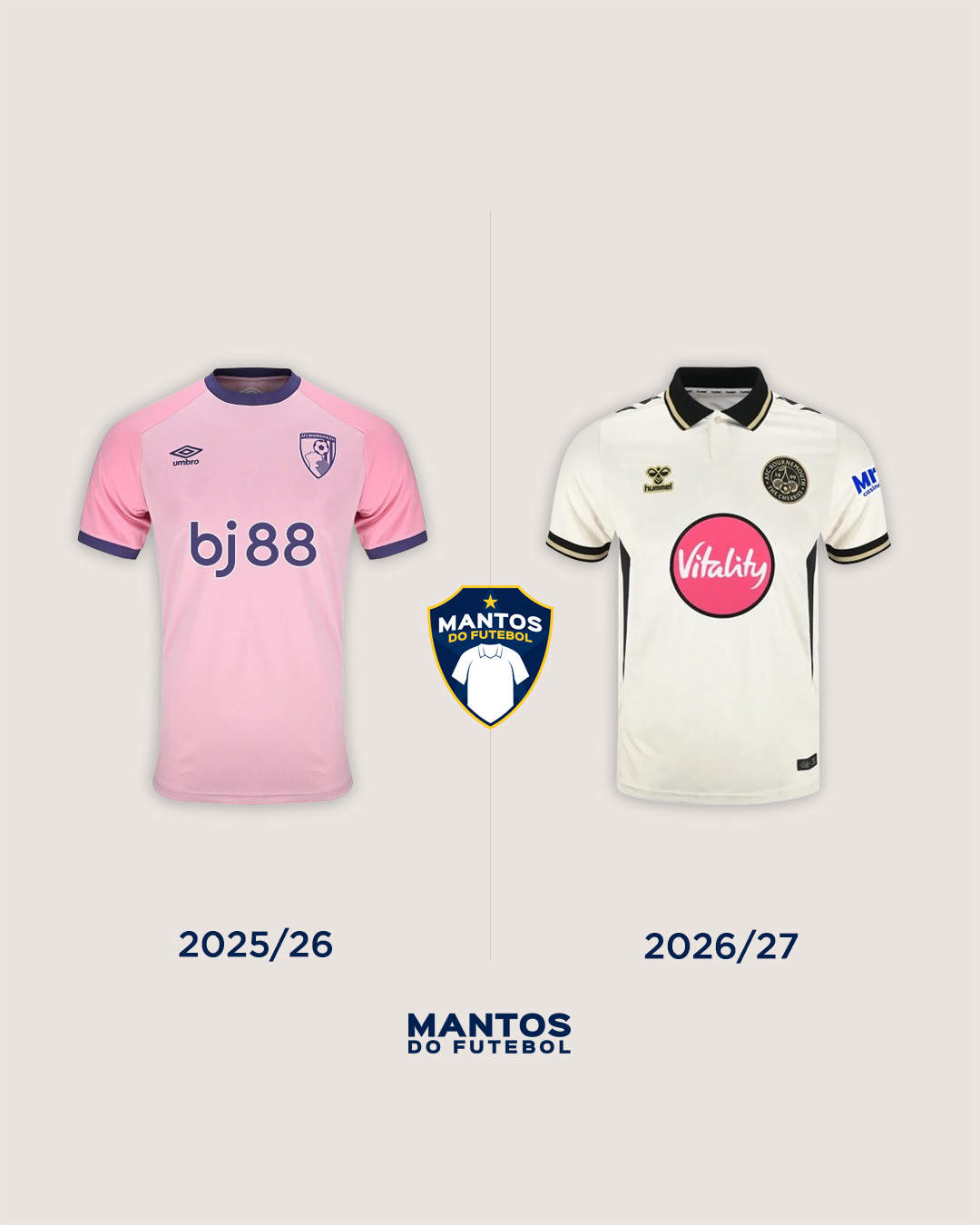 Terceira camisa do Bournemouth 2026-2027 Hummel Antes x Depois