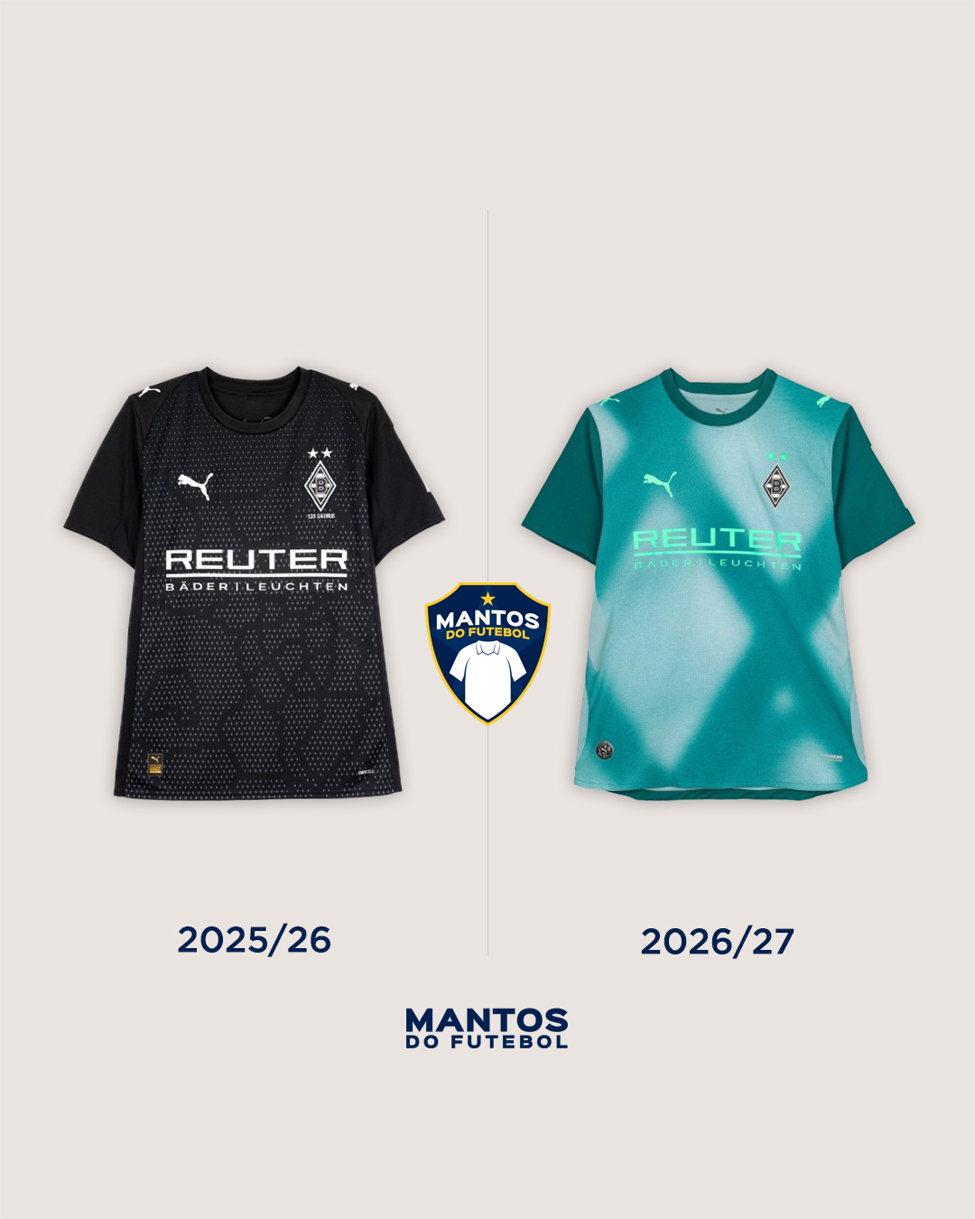 Terceira camisa do Borussia Monchengladbach 2026-2027 PUMA Antes x Depois
