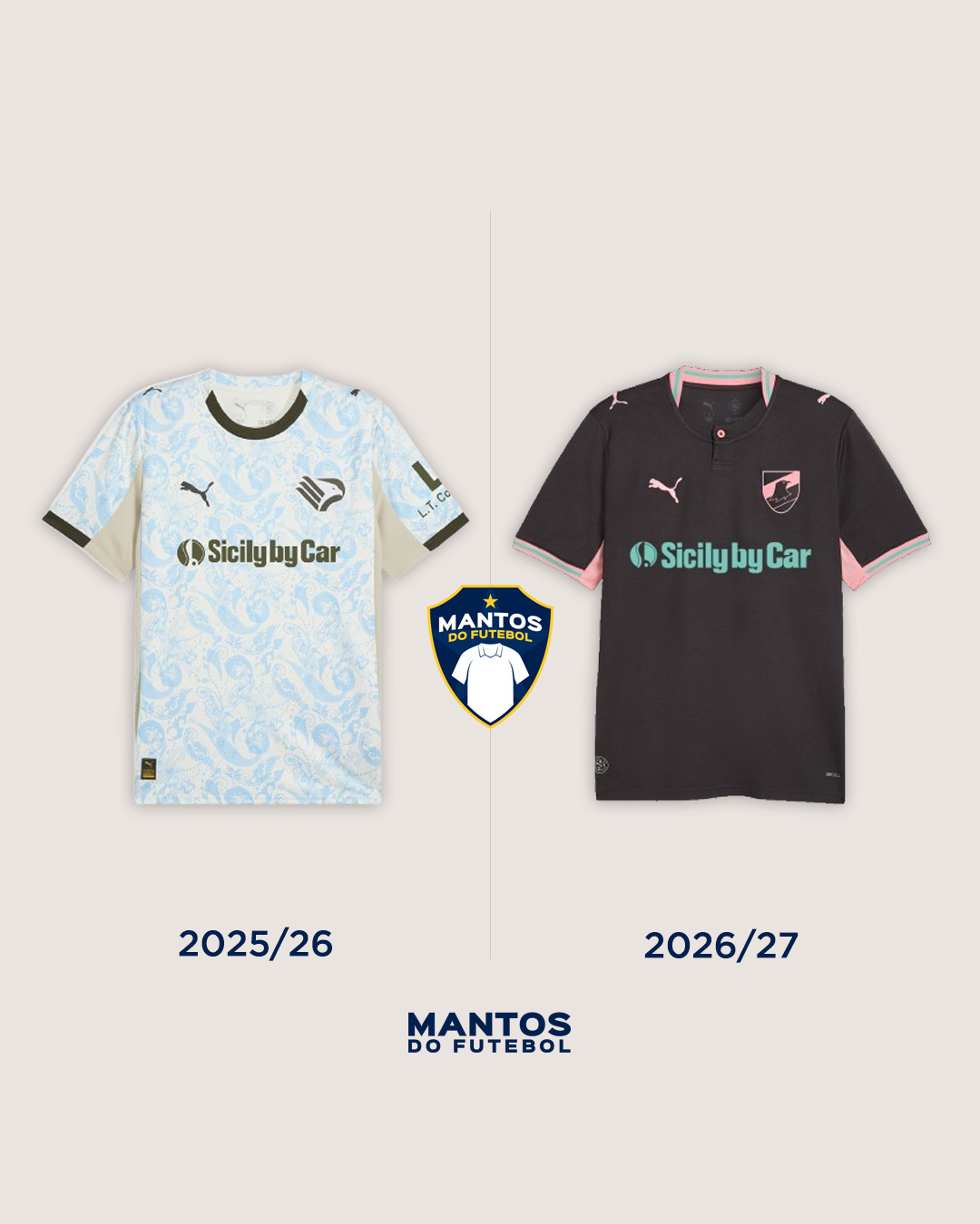 Terceira camisa do Palermo FC 2026-2027 PUMA Antes x Depois