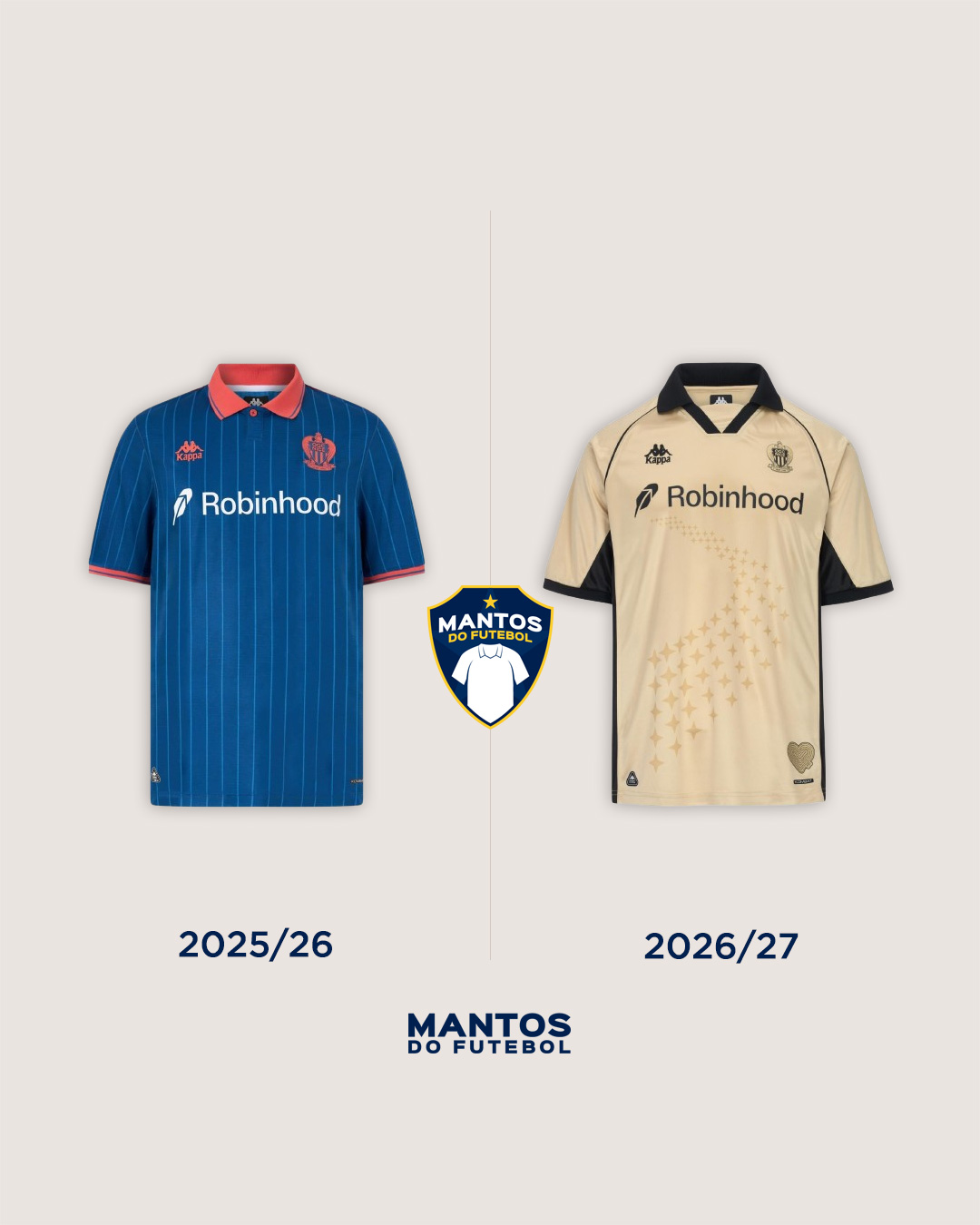 Terceira camisa do OGC Nice 2026-2027 Kappa Antes x Depois