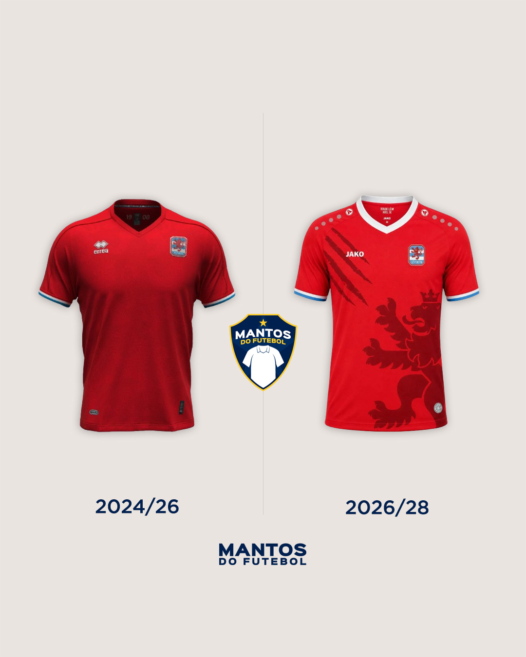 Camisa titular de Luxemburgo 2026-2027 Jako Antes x Depois