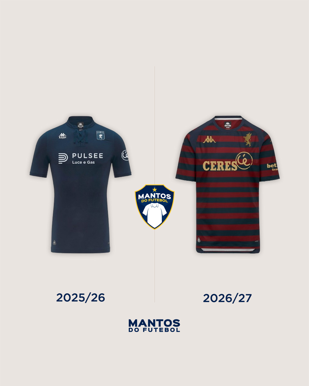terceira camisa do Genoa CFC 2026-2027 Kappa Antes x Depois