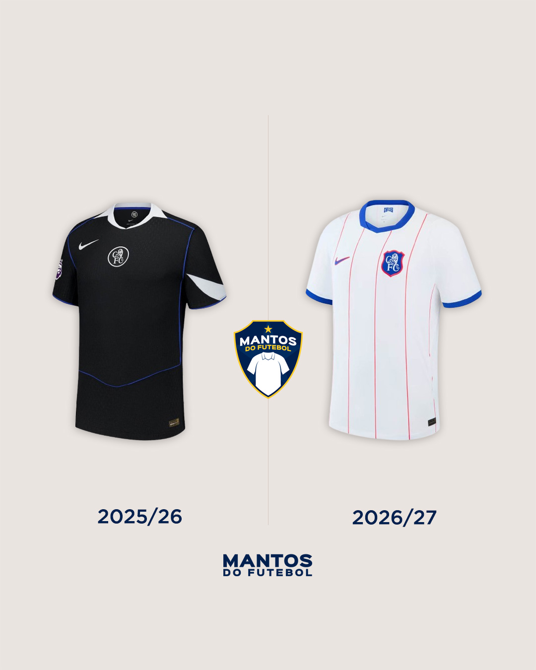 Terceira camisa do Chelsea 2026-2027 Nike Antes x Depois